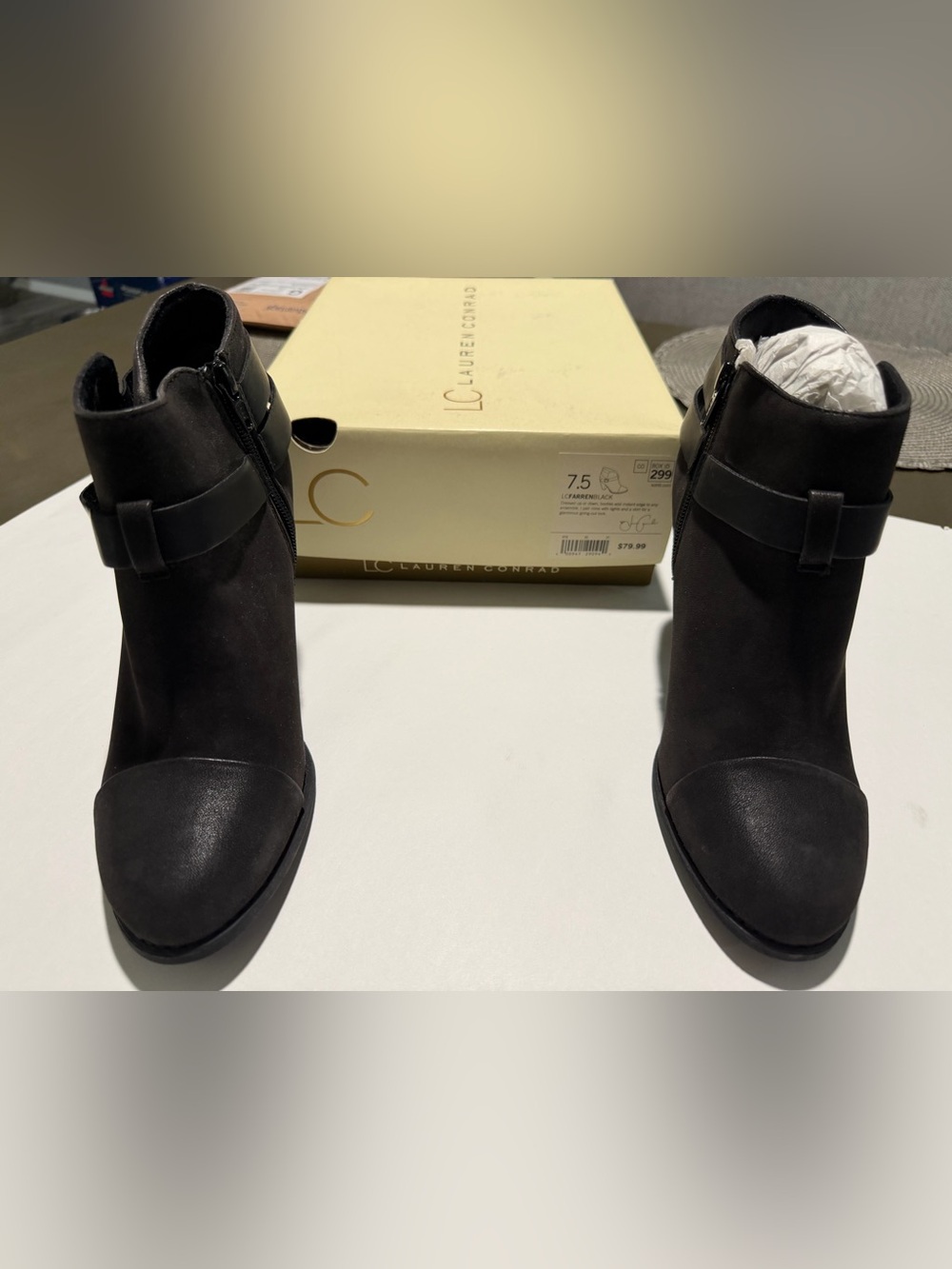 LC Lauren Conrad Black Suede Ankle‎ Booties with Side Zipper